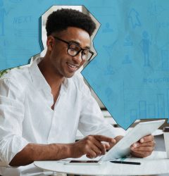 Homem negro usando oculos e com tablet